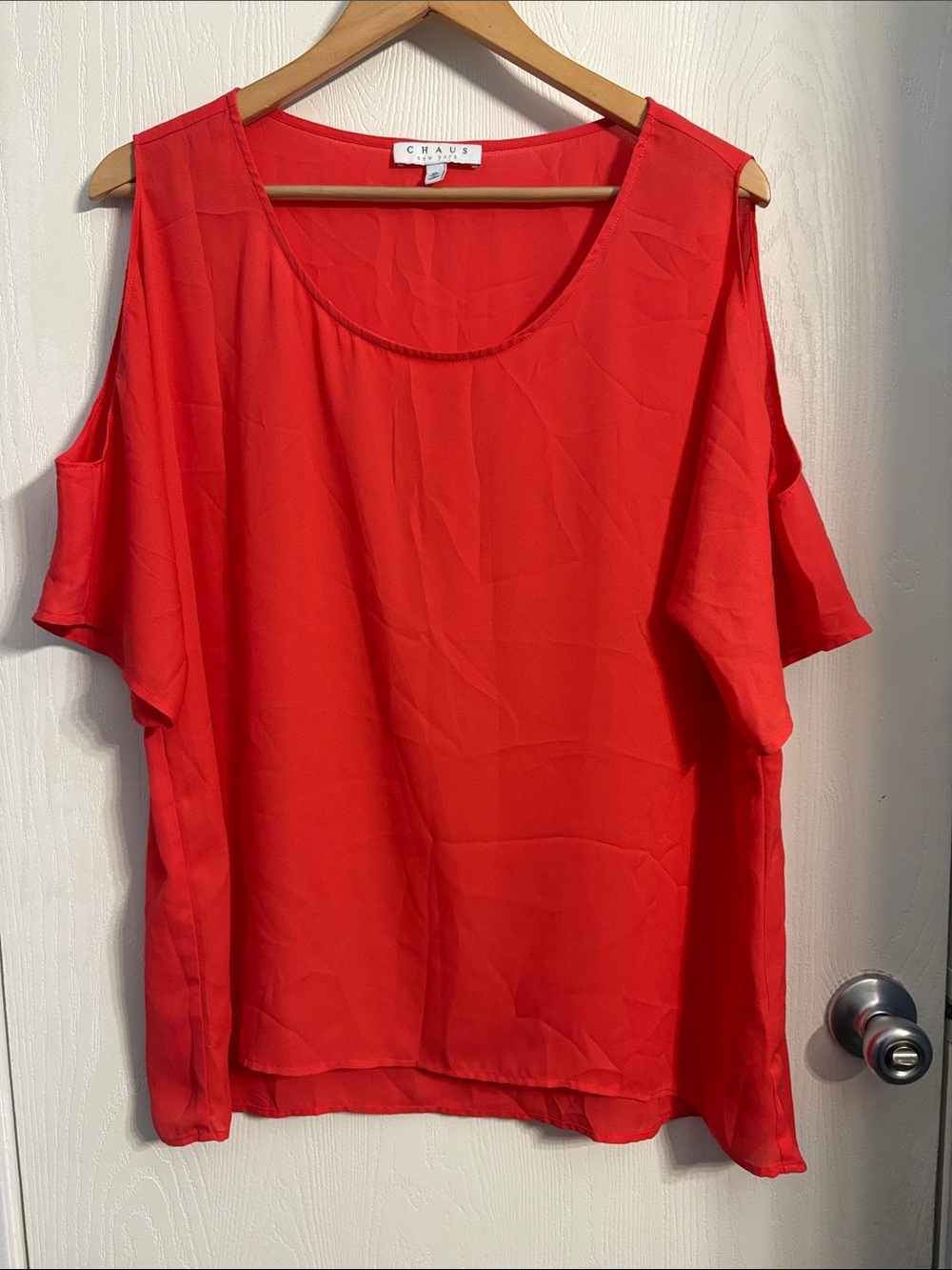 Chaus Vibrant Red Cold-Shoulder Blouse